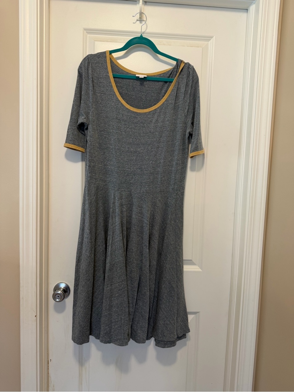 LuLaRoe Gray Midi Dress with Mustard Trim
